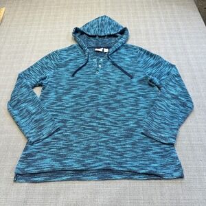 Weekends By Chicos 1 Henley Hoodie‎ Medium 8 Teal Pullover Sweater Coastal